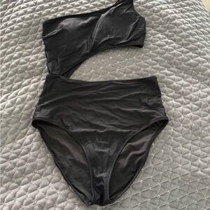 Aerie Black One-Shoulder Swimsuit